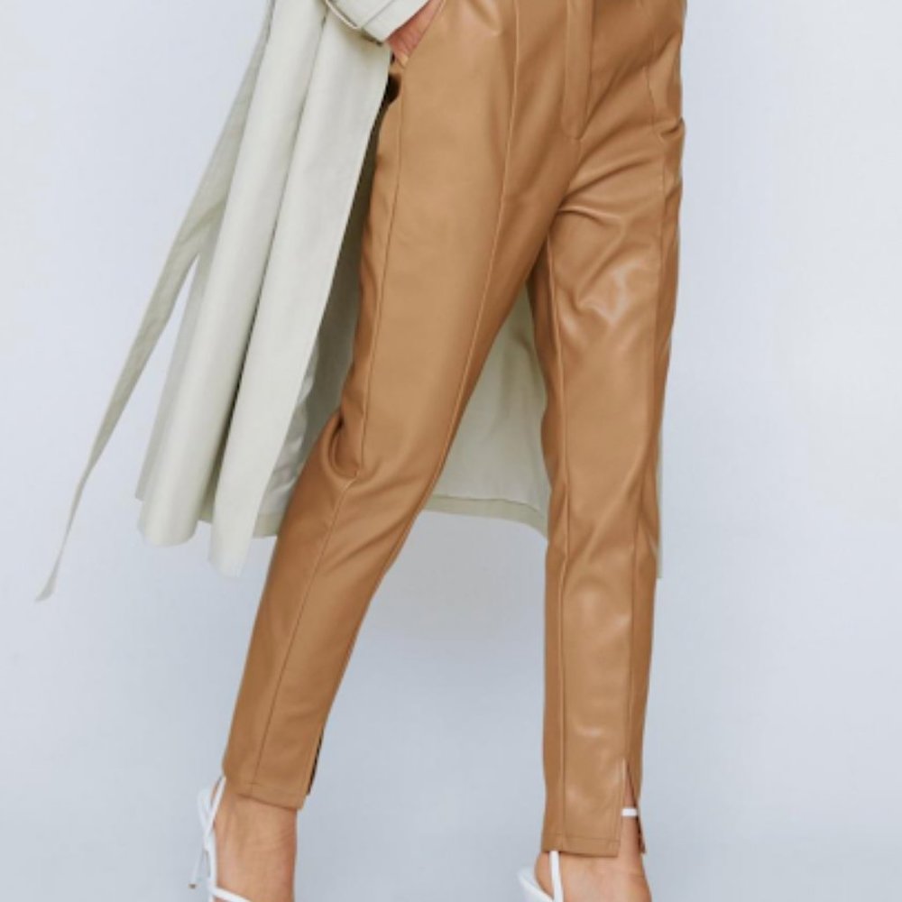 Nasty Gal Beige Faux Leather Pants